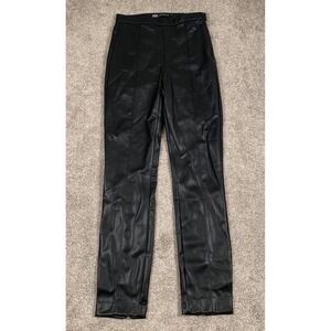 NWOT Zara Faux Leather Pants‎ High Waisted Split Hem Black Goth Rocker  XS
